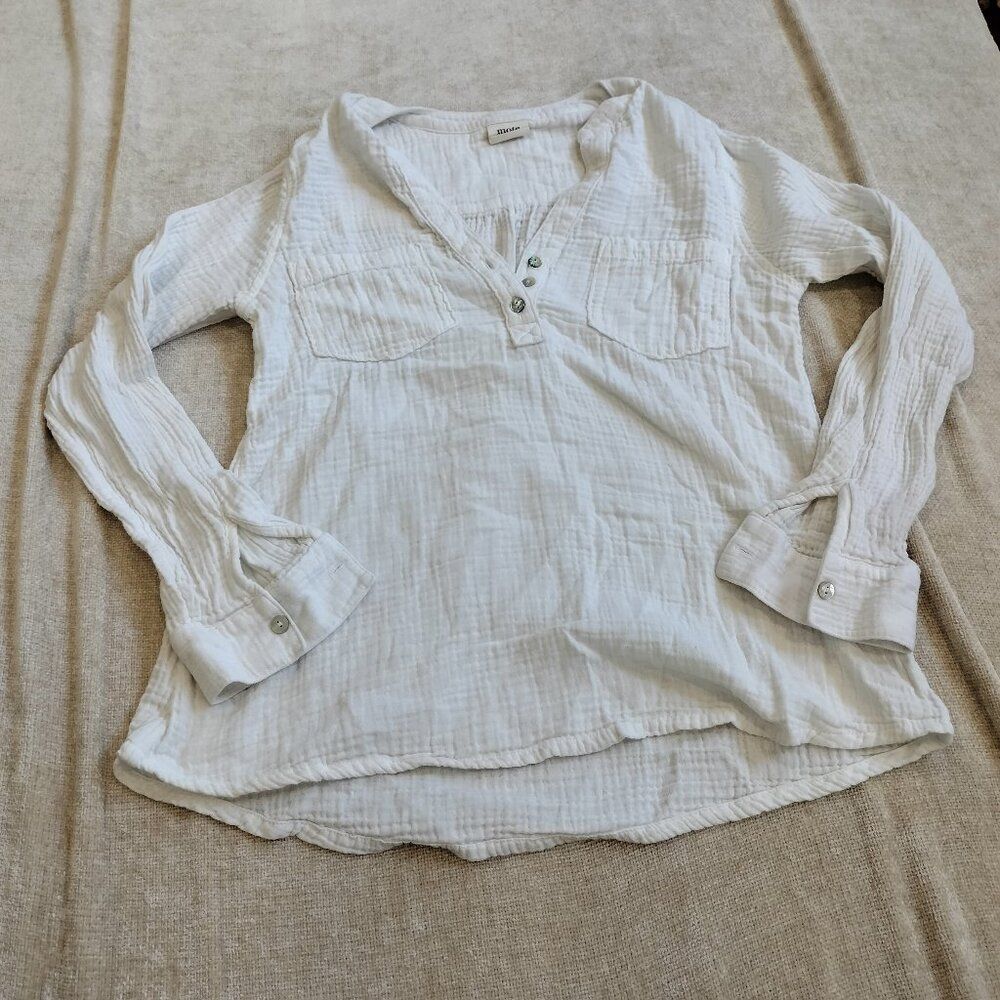 Mote White Ivory Long Sleeve Blouse Cotton Size Small